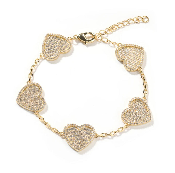 Lover heart bracelet 925 sterling silver 17cm adjustable 5 A stones
