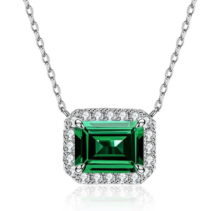 Green Envy 925 Sterling Silver Emerald Cut Green Stone Inflated with 5a Stones